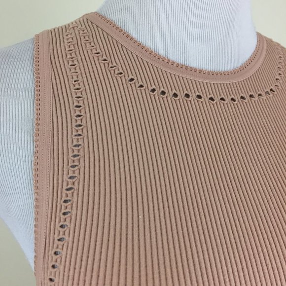 NWT ZARA Limitless Contour Collection Taupe Perforated High Neck Fitted Dress - Picture 8 of 12